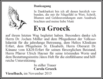 Traueranzeige von Eva Groeck von Thüringer Allgemeine, Thüringische Landeszeitung