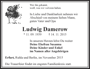 Traueranzeige von Ludwig Damerow