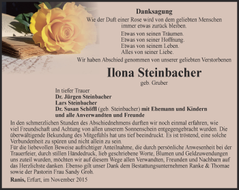 Traueranzeige von Ilona Steinbacher von Ostthüringer Zeitung