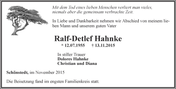 Traueranzeige von Ralf-Detlef Hahnke von Thüringer Allgemeine, Thüringische Landeszeitung