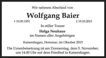 Traueranzeige von Wolfgang Baier von Thüringer Allgemeine, Thüringische Landeszeitung