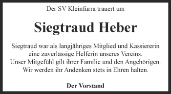 Traueranzeige von Siegtraud Heber von Thüringer Allgemeine