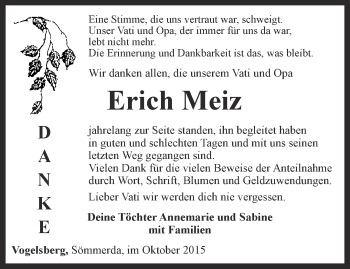 Traueranzeige von Erich Meiz von Thüringer Allgemeine