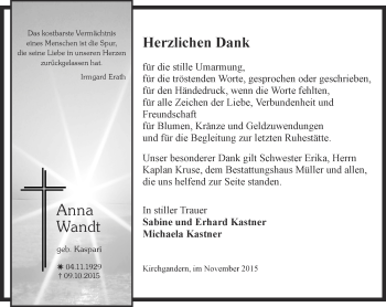 Traueranzeige von Anna Wandt von Thüringer Allgemeine