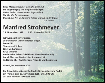Traueranzeige von Manfred Strohmeyer von Thüringer Allgemeine