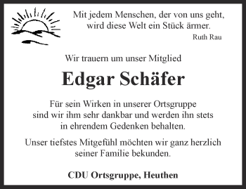 Traueranzeige von Edgar Schäfer von Thüringer Allgemeine