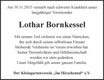 Traueranzeige von Lothar Bornkessel von Thüringer Allgemeine