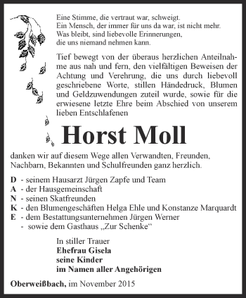 Traueranzeige von Horst Moll von Ostthüringer Zeitung