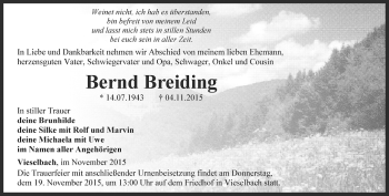 Traueranzeige von Bernd Breiding von Thüringer Allgemeine, Thüringische Landeszeitung