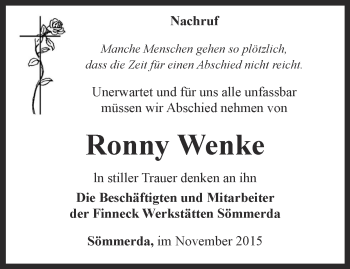 Traueranzeige von Ronny Wenke von Thüringer Allgemeine