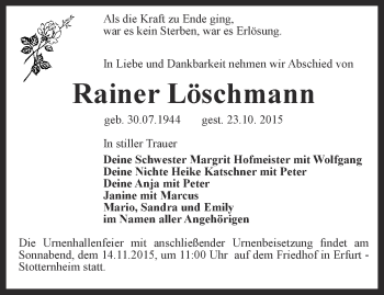 Traueranzeige von Rainer Löschmann