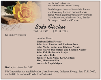 Traueranzeige von Bodo Fischer von Thüringer Allgemeine