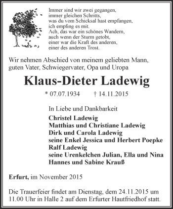 Traueranzeige von Klaus-Dieter Ladewig