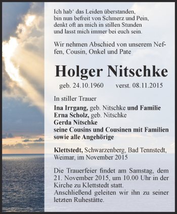 Traueranzeige von Holger Nitschke von Thüringer Allgemeine, Thüringische Landeszeitung