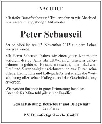 Traueranzeige von Peter Schauseil von Thüringer Allgemeine