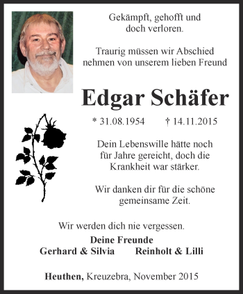 Traueranzeige von Edgar Schäfer von Thüringer Allgemeine