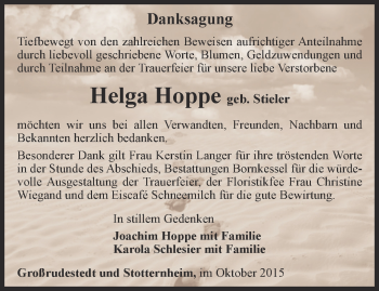Traueranzeige von Helga Hoppe