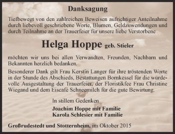 Traueranzeige von Helga Hoppe von Thüringer Allgemeine, Thüringische Landeszeitung