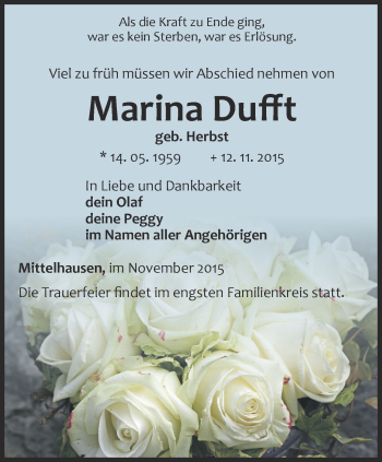 Traueranzeige von Marina Dufft