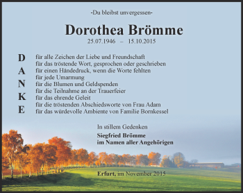 Traueranzeige von Dorothea Brömme von Thüringer Allgemeine, Thüringische Landeszeitung