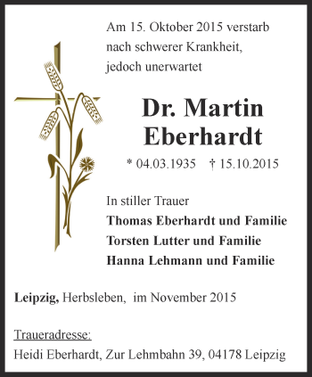Traueranzeige von Martin Eberhardt von Thüringer Allgemeine, Thüringische Landeszeitung