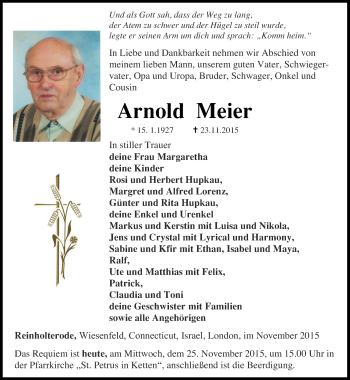 Traueranzeige von Arnold Meier von Thüringer Allgemeine