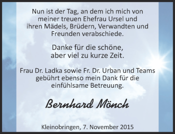 Traueranzeige von Bernhard Mönch von Thüringer Allgemeine, Thüringische Landeszeitung