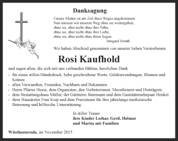 Traueranzeige von Rosi Kaufhold von Thüringer Allgemeine