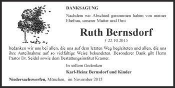 Traueranzeige von Ruth Bernsdorf von Thüringer Allgemeine