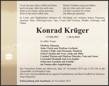 Traueranzeige von Konrad Krüger von Ostthüringer Zeitung