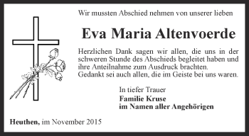 Traueranzeige von Eva Maria Altenvoerde von Thüringer Allgemeine