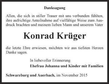 Traueranzeige von Konrad Krüger von Ostthüringer Zeitung