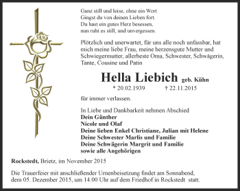 Traueranzeige von Hella Liebich von Thüringer Allgemeine