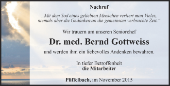 Traueranzeige von Bernd Gottweiss von Thüringer Allgemeine, Thüringische Landeszeitung