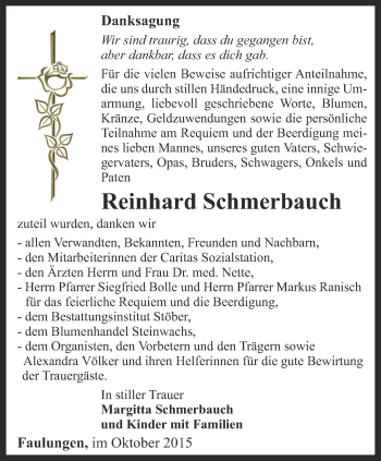 Traueranzeige von Reinhard Schmerbauch von Thüringer Allgemeine, Thüringische Landeszeitung