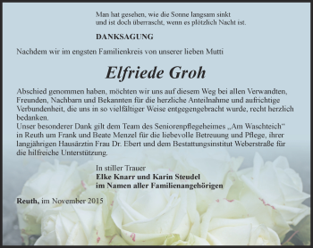 Traueranzeige von Elfriede Groh von Ostthüringer Zeitung