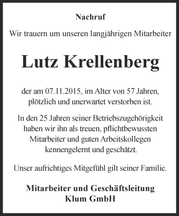 Traueranzeige von Lutz Krellenberg von Thüringer Allgemeine, Thüringische Landeszeitung