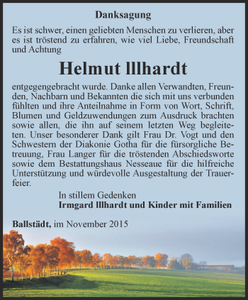 Traueranzeige von Helmut Illhardt von Ostthüringer Zeitung, Thüringische Landeszeitung