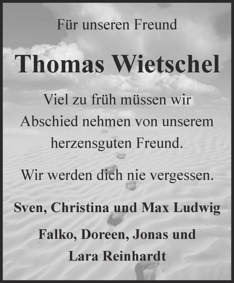  Traueranzeige für Thomas Wietschel vom 12.11.2015 aus Ostthüringer Zeitung, Thüringische Landeszeitung