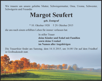 Traueranzeige von Margot Seufert von Thüringer Allgemeine