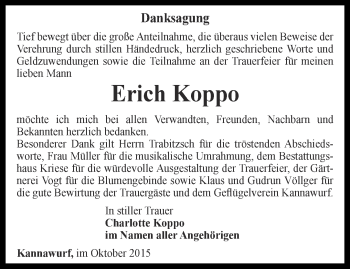 Traueranzeige von Erich Koppo von Thüringer Allgemeine