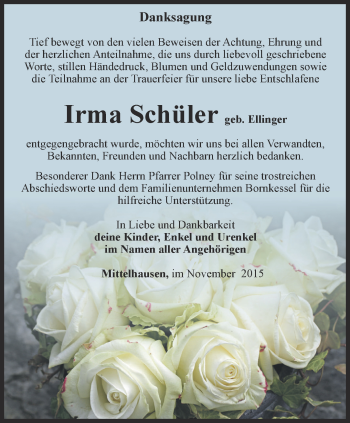 Traueranzeige von Irma Schüler