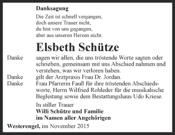 Traueranzeige von Elsbeth Schütze von Thüringer Allgemeine