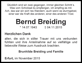 Traueranzeige von Bernd Breiding von Thüringer Allgemeine, Thüringische Landeszeitung