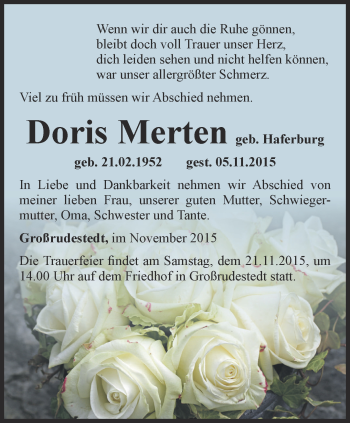 Traueranzeige von Doris Merten von Thüringer Allgemeine, Thüringische Landeszeitung