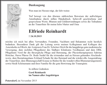 Traueranzeige von Reinhardt Elfriede von Thüringer Allgemeine