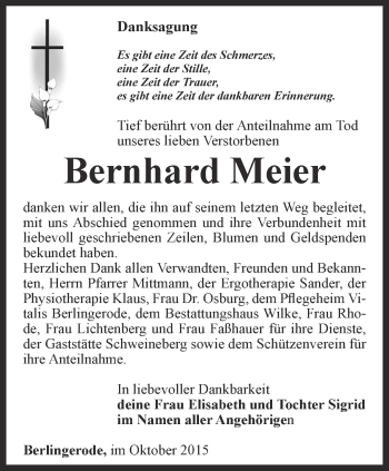 Traueranzeige von Bernhard Meier von Thüringer Allgemeine