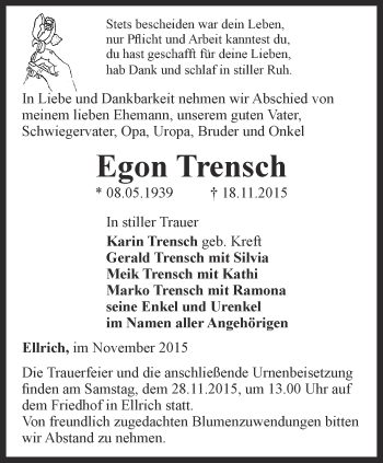 Traueranzeige von Egon Trensch von Thüringer Allgemeine