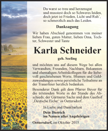 Traueranzeige von Karla Schneider von Ostthüringer Zeitung