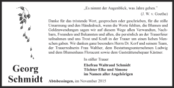 Traueranzeige von Georg Schmidt von Thüringer Allgemeine